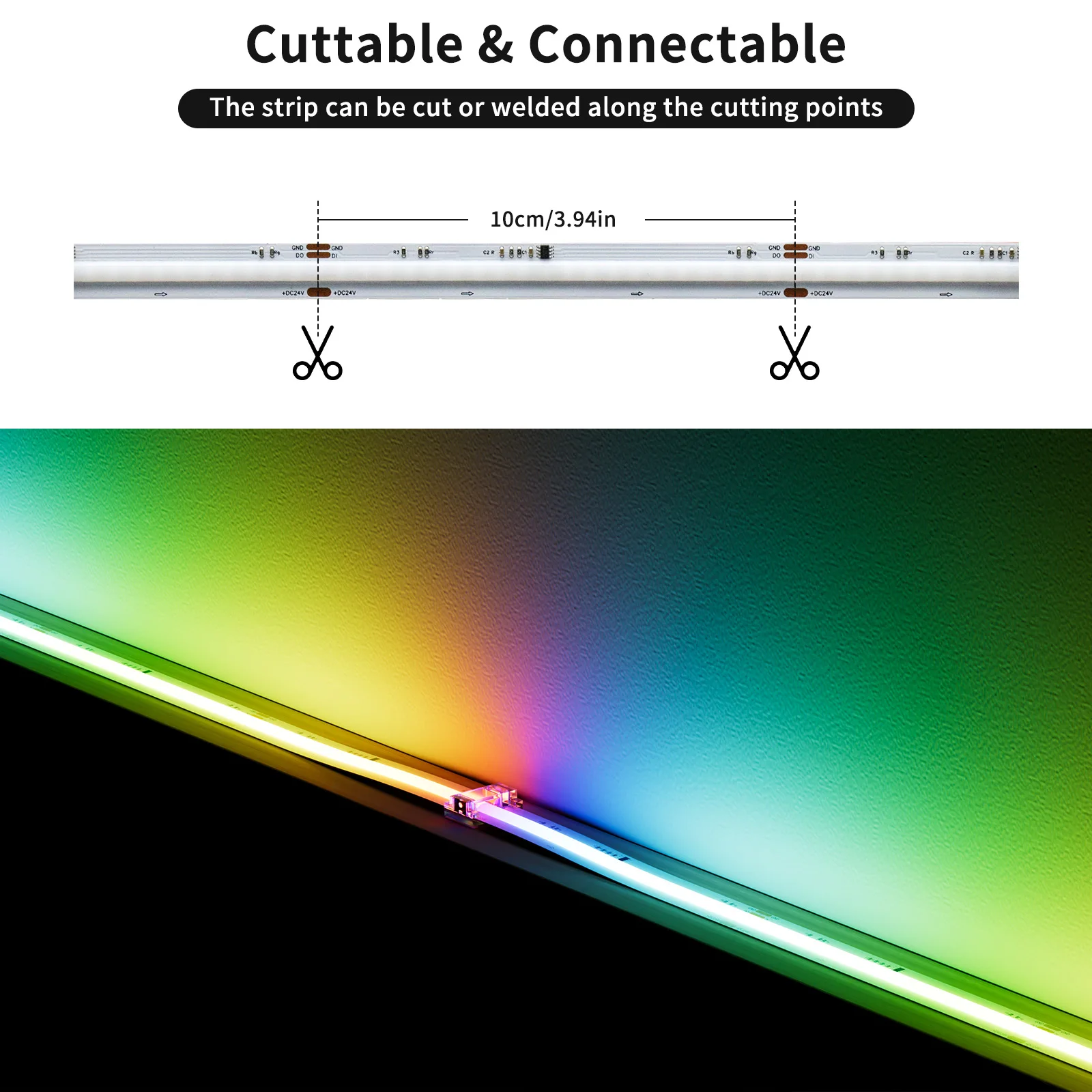 PAUTIX COB RGBIC LED Strip DC 12V/24V 630 Leds/m High Density SPI Addressable Dream Color 5m 10m Pixel Led Tape for Room Decor