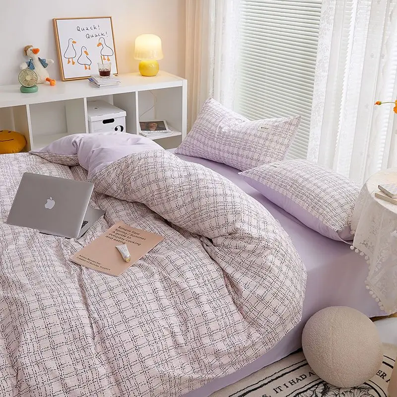 

New Cream-colored Small Fragrance Style Bedding Set Bed Sheet Bed Four-piece Set Girl Purple Dormitory Three-piece Set