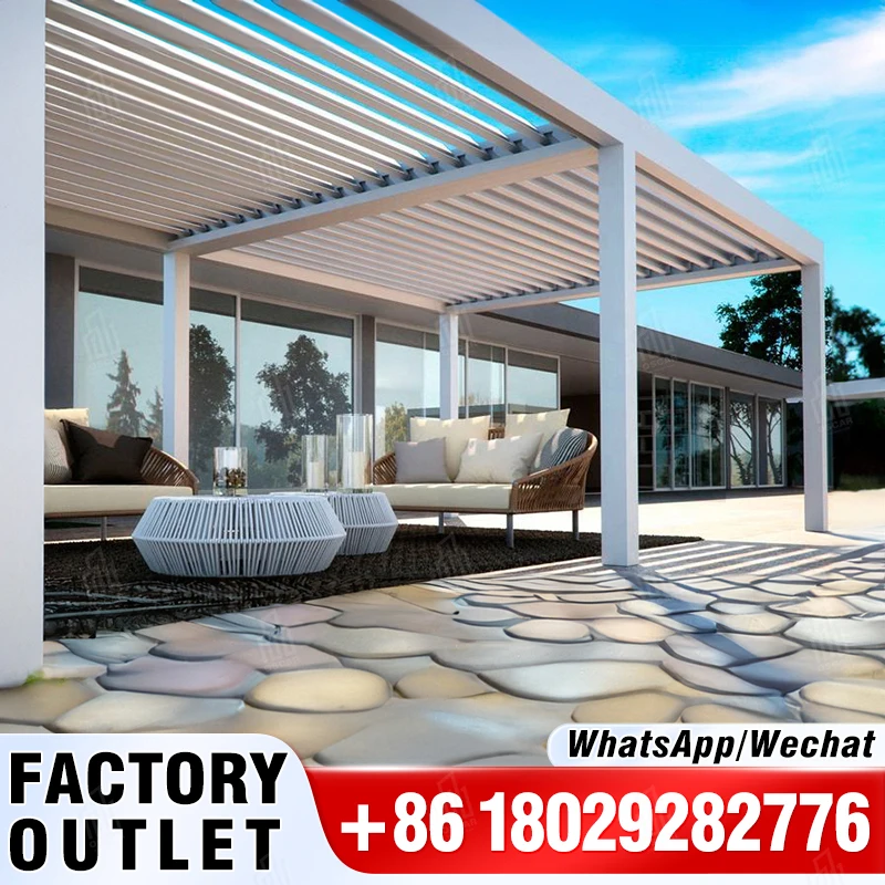 

High Quality Bioclimatic Pergola Aluminium Louver Roof for Outdoor and Indoor Use Waterproof and Powder Coated by Hotels