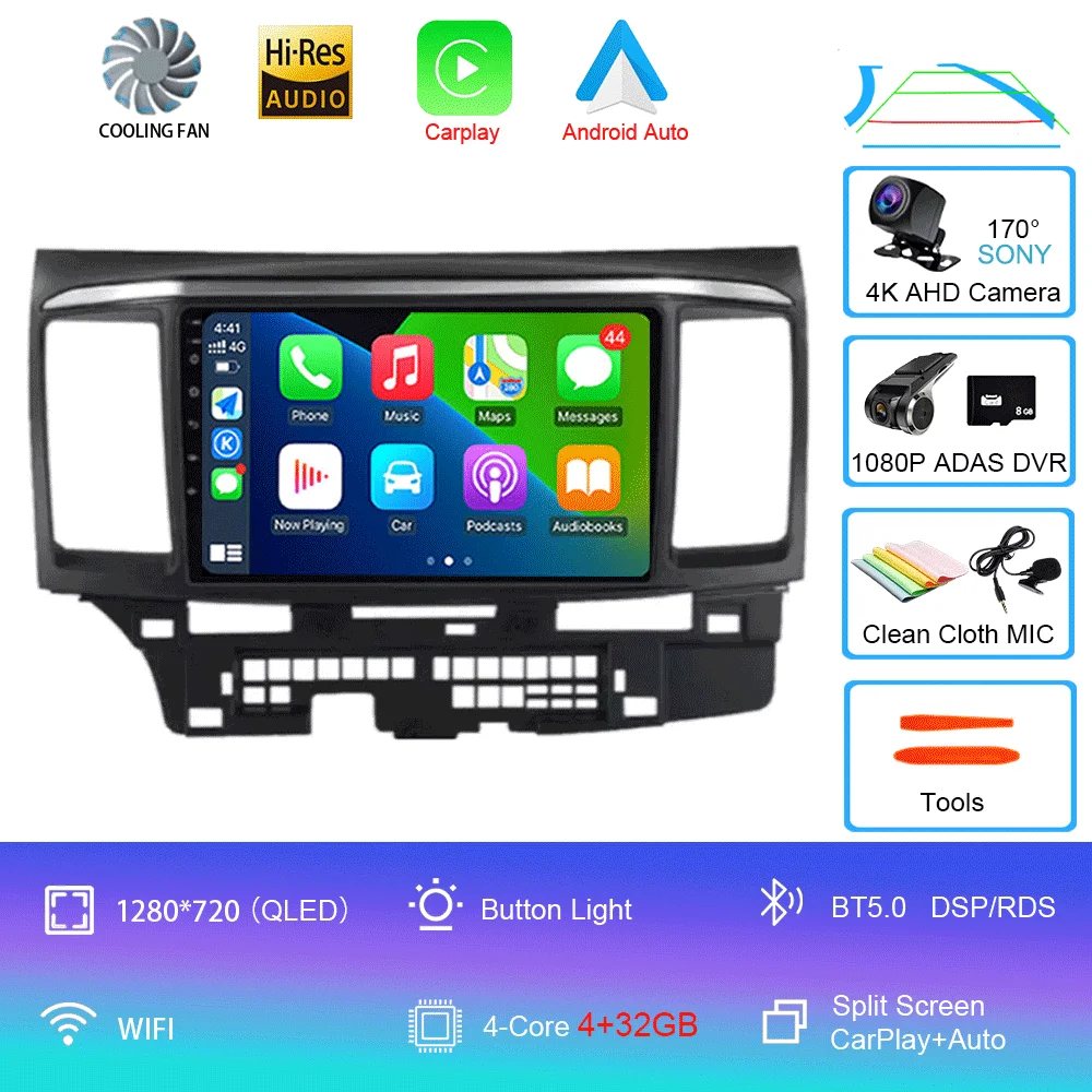 Voor MITSUBISHI LANCER 9 10 X 2008 2009 2010 2011 - 2016 9 inch Android 16 autoradio stereo audio GPS speler Carplay Auto scherm