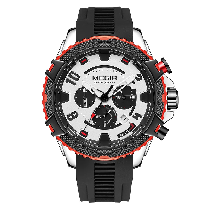 MEGIR New Watch for Men Casual Fashion Silicone Strap Chronograph Quartz Waterproof Wristwatches with Auto Date Luminous Hands