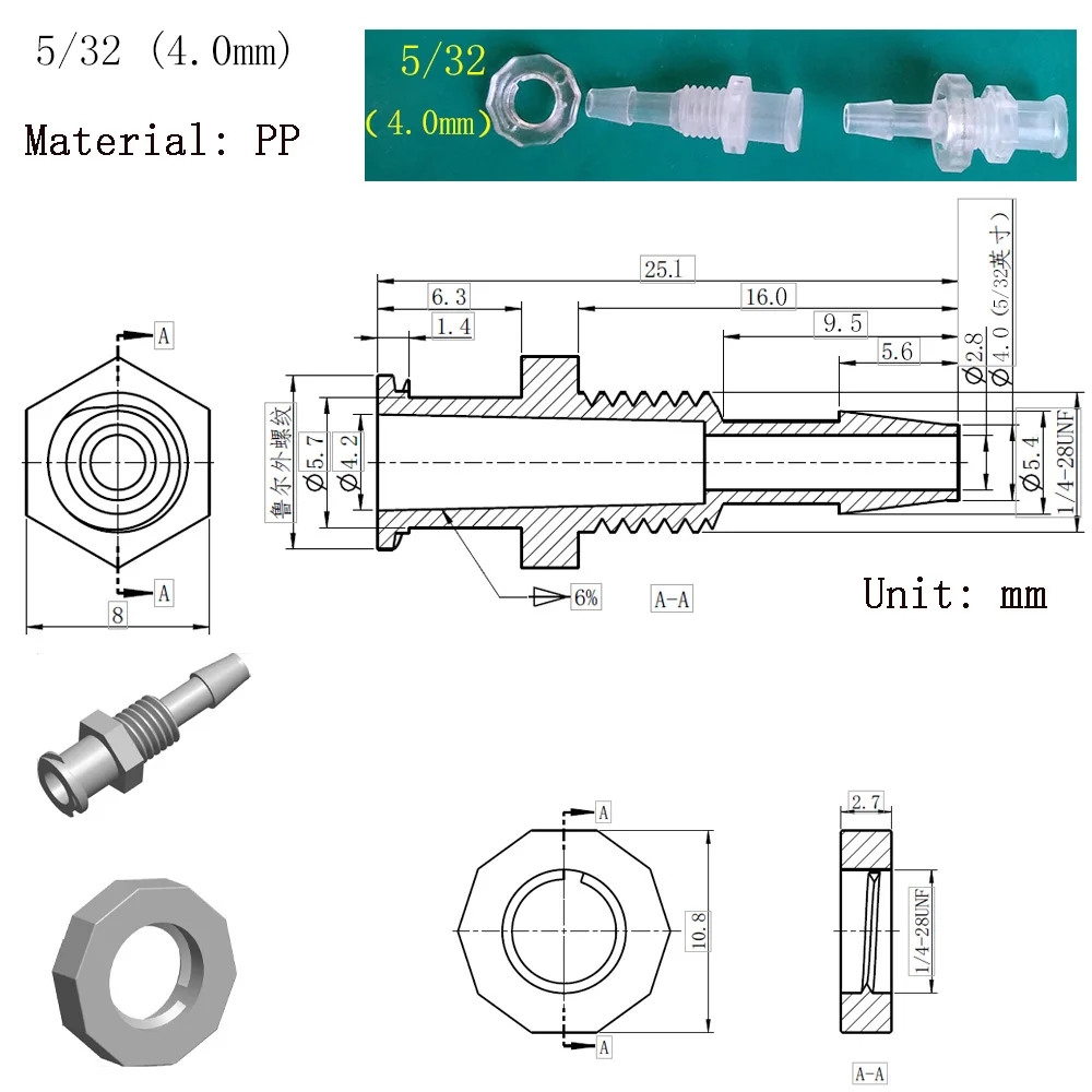 Luer Lock Adapter Air Valve Pipe Subpackaging Instrument Connecto PP Plastic Wall Penetrating Board Conversion Pagoda Joint