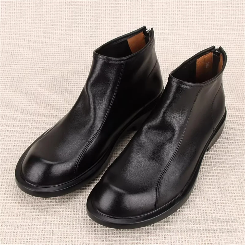

Winter New Genuine Leather Chelsea Boots British Motorcycle High Top Zipper Trendy Cowhide Workwear Business Casual Men Boot