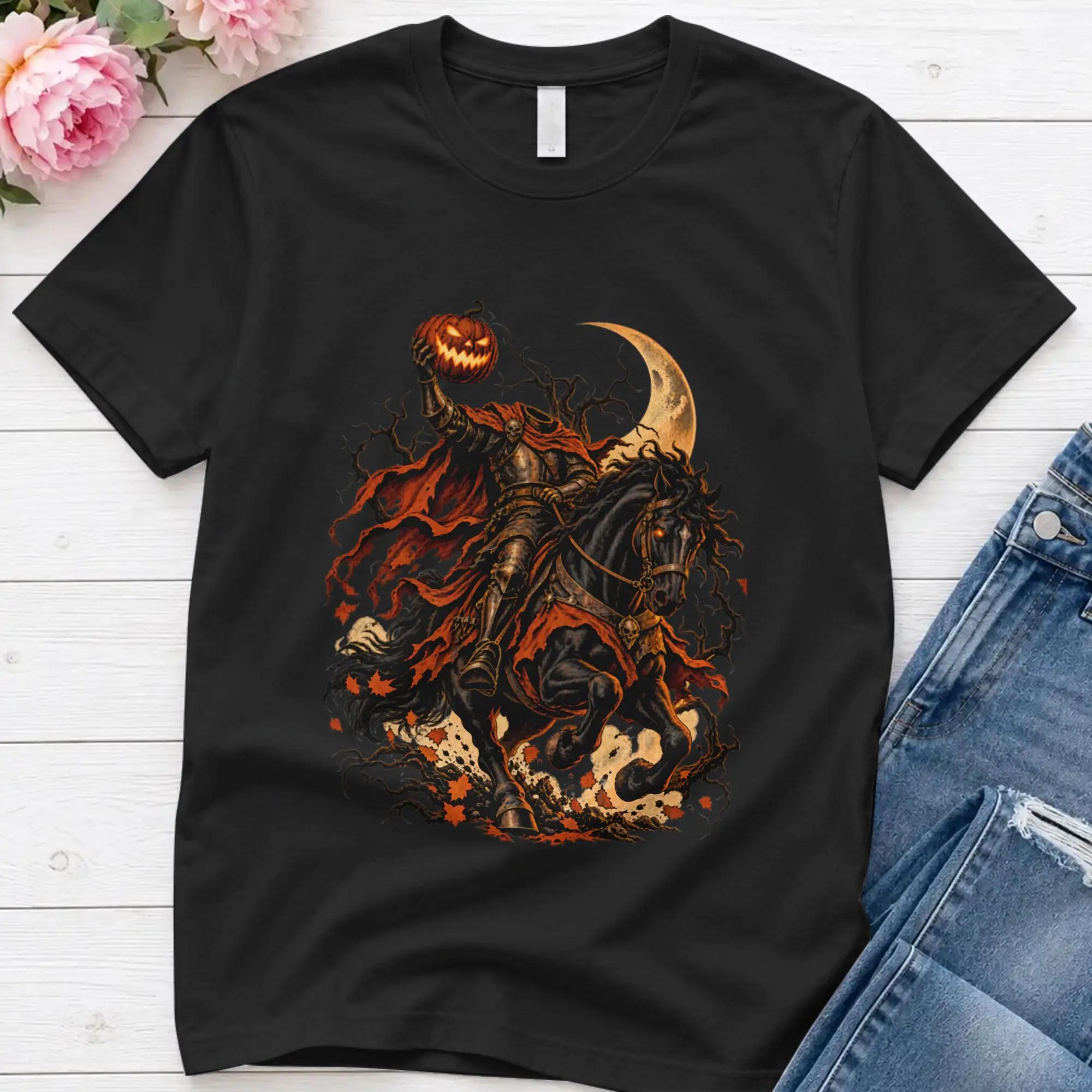 Headless Knight On Horse Pumpkin T Shirt Summer  Cotton T Shirts For Men Novelty Casual Tee Shirt Short-Sleeve Awesome Tops