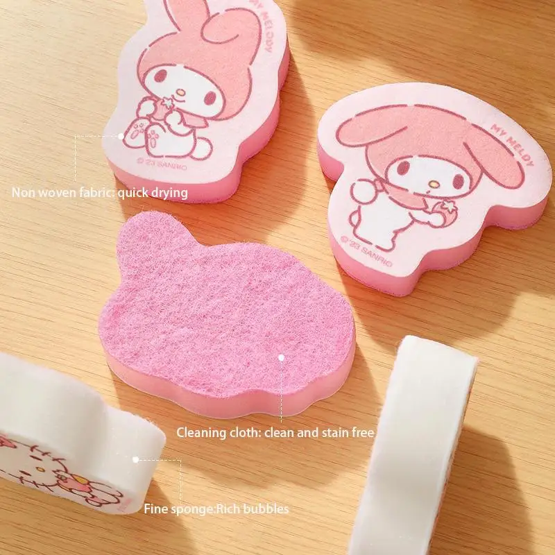 3Pcs Kawaii Sanrio Hello Kitty Sponge Wiping My Melody Cinnamoroll Cute Household Cartoon Washing Dishes Cloth Kitchen Supply