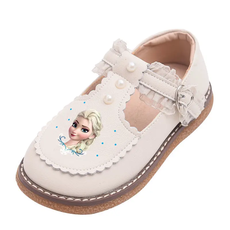 Disney-Chaussures en cuir à semelle souple pour enfants, chaussures de princesse Lolita, petite fille, printemps, automne