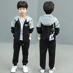 2026 spring zipper splicing jacket hoodie + pants Child tracksuit Clothes boys sport Teenager Kids Cotton spring 9 8 10 12 year