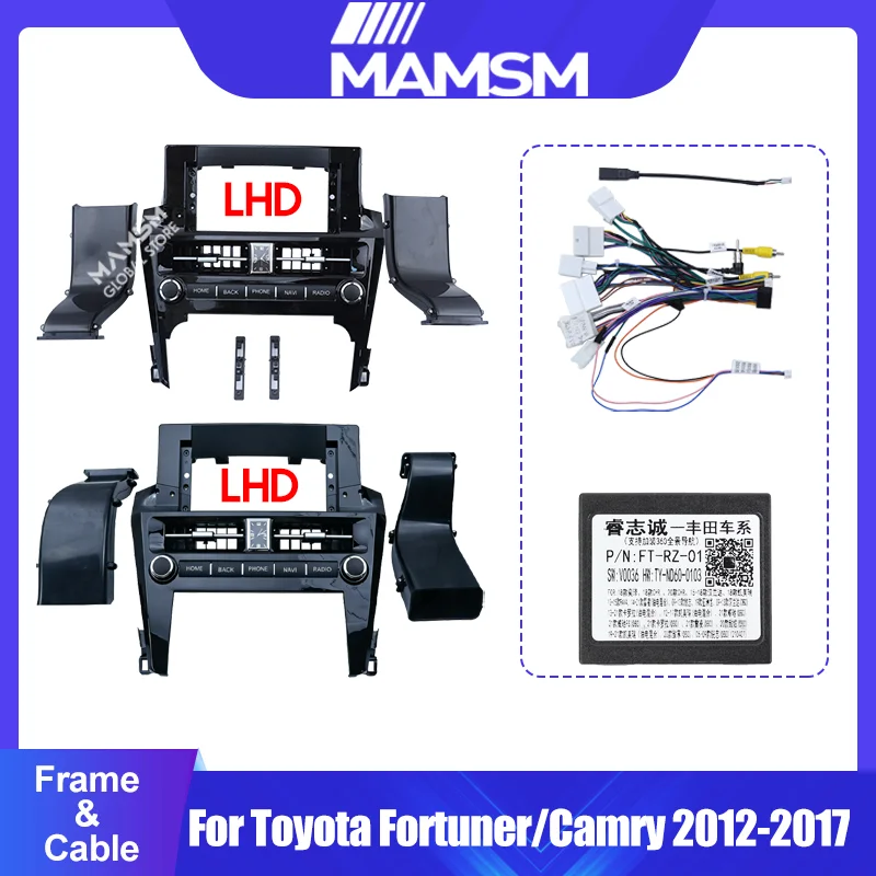 Car Android Radio FrameFor Toyota Fortuner/Camry 2012-2017 12.3inch/10.25inch/LHD/UV Black 2DIN Fascia Stereo Panel Harness Wire