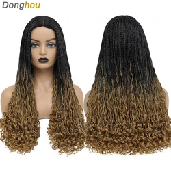 Ombre Box Braided Wigs Micro Crochet Twist Curly Braiding Hair Wig for Afro Women Perruque Naturelle Moins Cher Wholesale Wigs