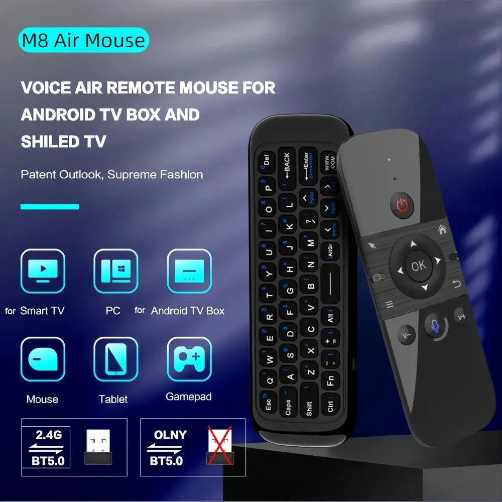 M8 Air Mouse with 2.4G BT5.0 Dual Mode For Google Voice Assistant Remote Control Wireless Mini Keyboard for Android TV BOX PC 