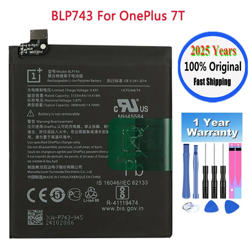 2025 Years 1+ Original Phone Battery BLP743 For One Plus OnePlus 7T Phone Batteries 3800mAh In Stock Fast Shipping