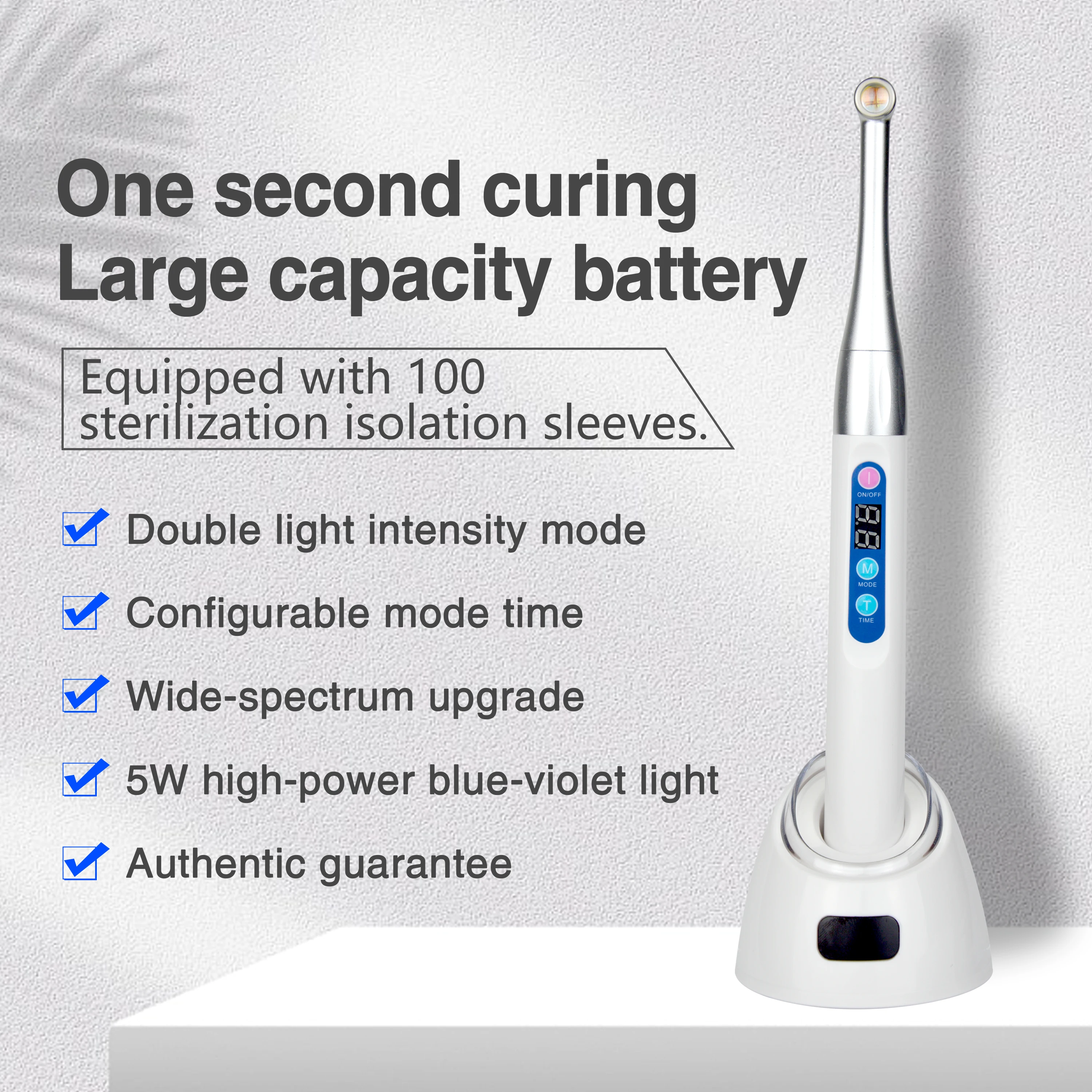 Dental Led Curing Light LED Curing Lamp 1 Second Cure Blue Light Metal Head Dentistry Tool