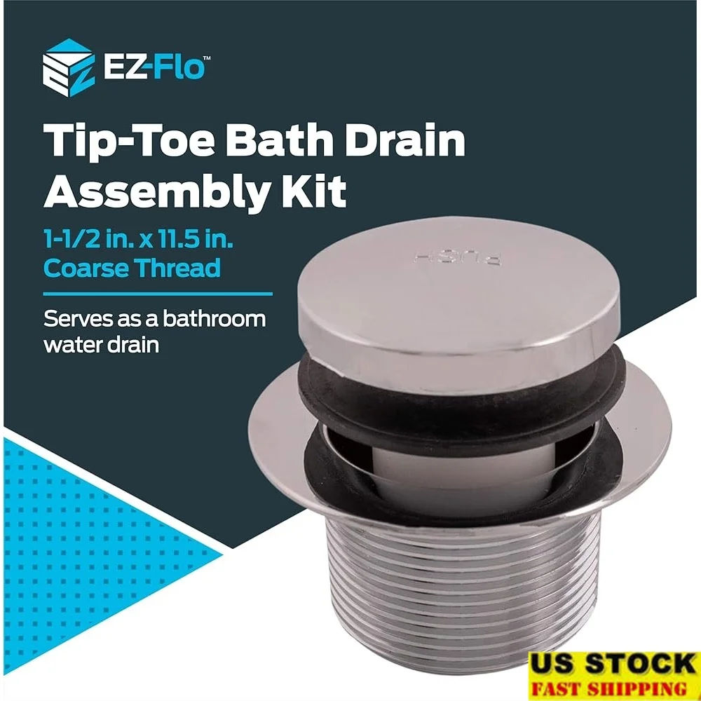 

Tip-Toe Bath Drain Assembly Kit with Flange and Washer Universal Fit Bathtub Drain Replacement Zinc Coated 1-1/2 Inch x 11.5