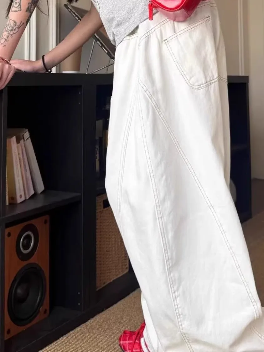 Dames Witte Baggy Jeans Harajuku Vintage Boyfriend Denim Broek Japanse jaren 2000 Stijl Y2k Grunge Jeans Broek Oversize Kleding