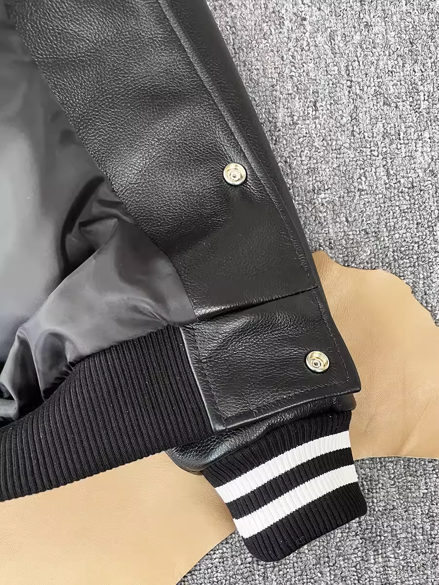 American Loose Genuine Leather Jacket Men\'s Casual Leather Outwear Raglan Sleeve Baseball Uniform First Layer Cowhide Jacket Heavy Genuine Leather