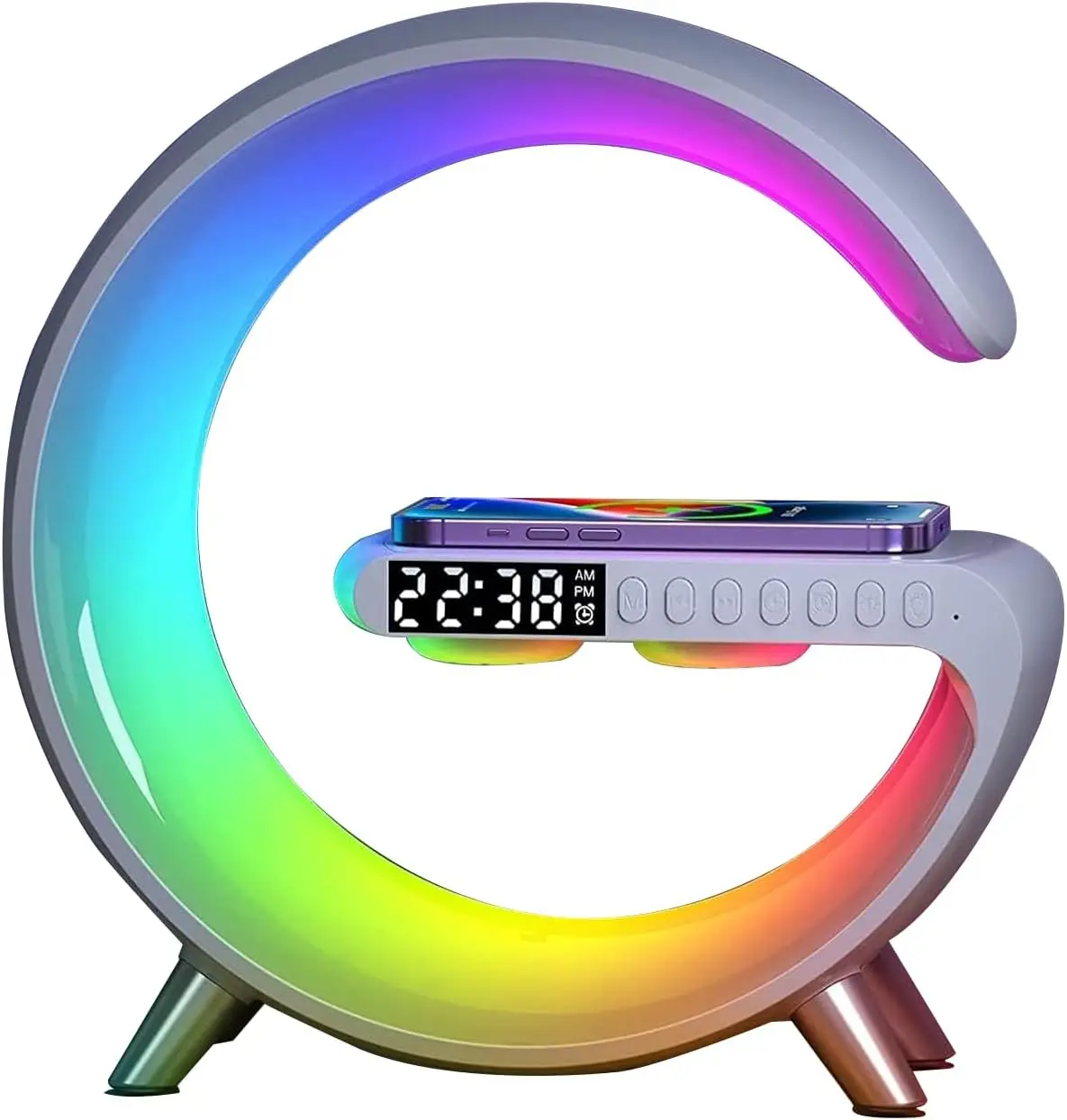 

Беспроводная Bluetooth-колонка-лампа с RGB-подсветкой, будильником и управлением через приложение, белая