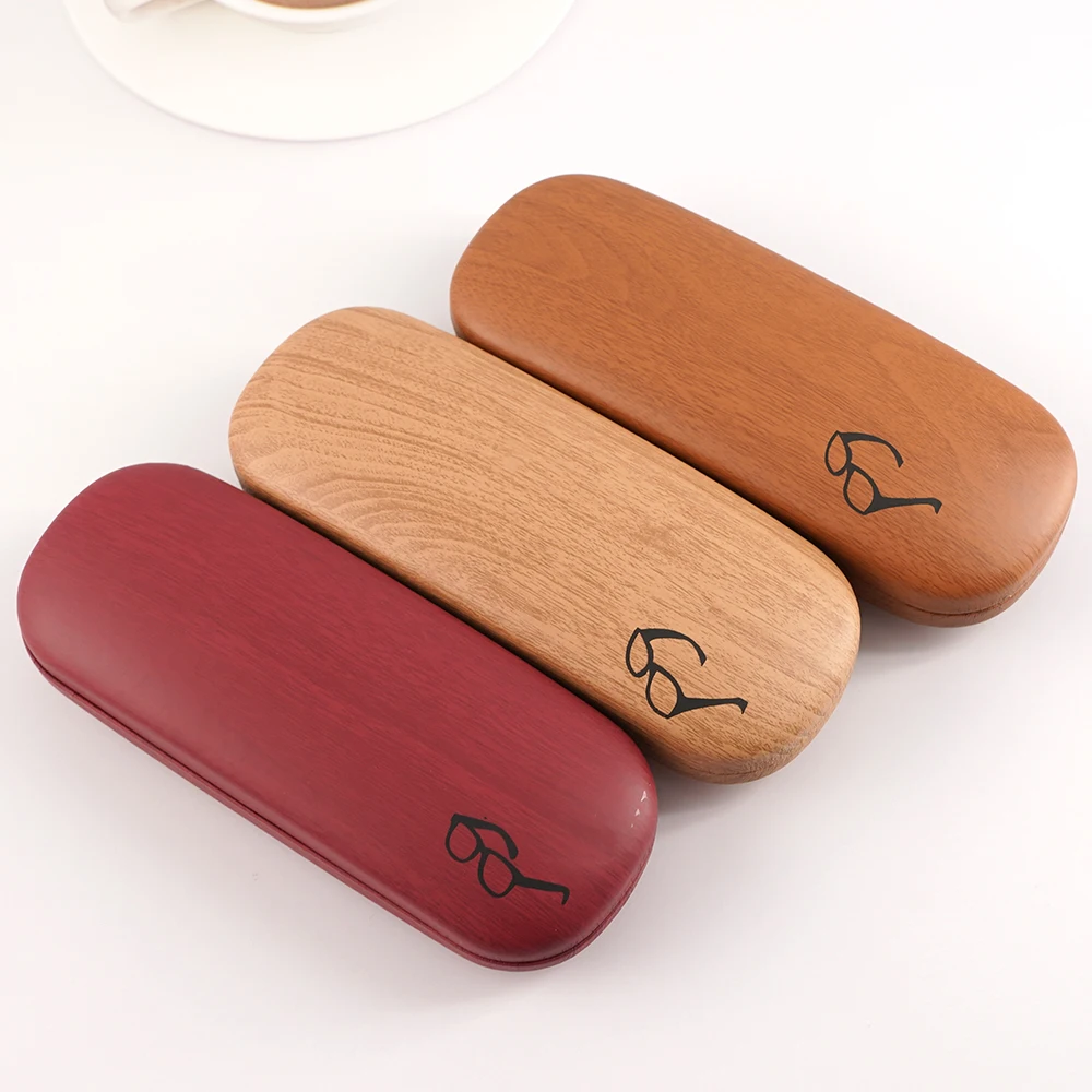 High Quality Wood Grain Hard Kit Holder Metal Reading Glasses Case For Men And Women PU Leather Eyeglass Box