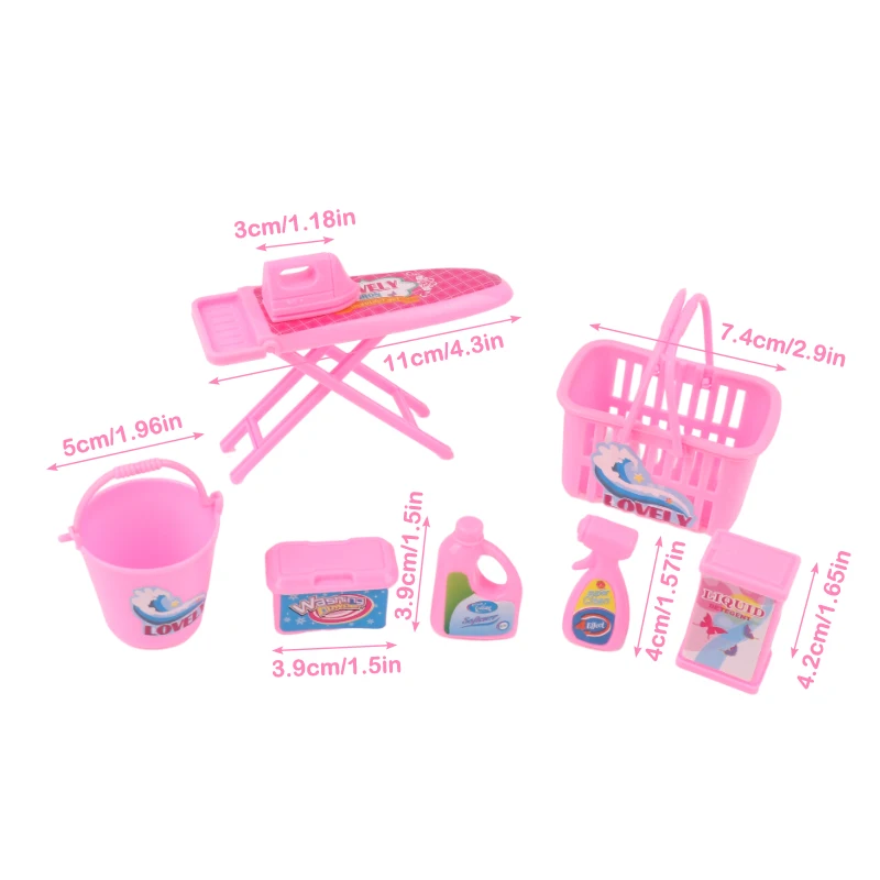 1Set Dollhouse Miniature Laundry Tools Storage Basket Bucket Detergent Electric Iron Home Decor Toy Doll House Accessories
