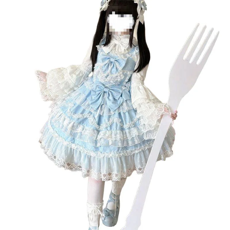 

2025 Новый японский корейский комплект Kawaii Lolita из 2 предметов для женщин, тонкий, довольно милый, шикарный, с принтом, с бантом, тонкие винтажные костюмы с длинными рукавами, женские