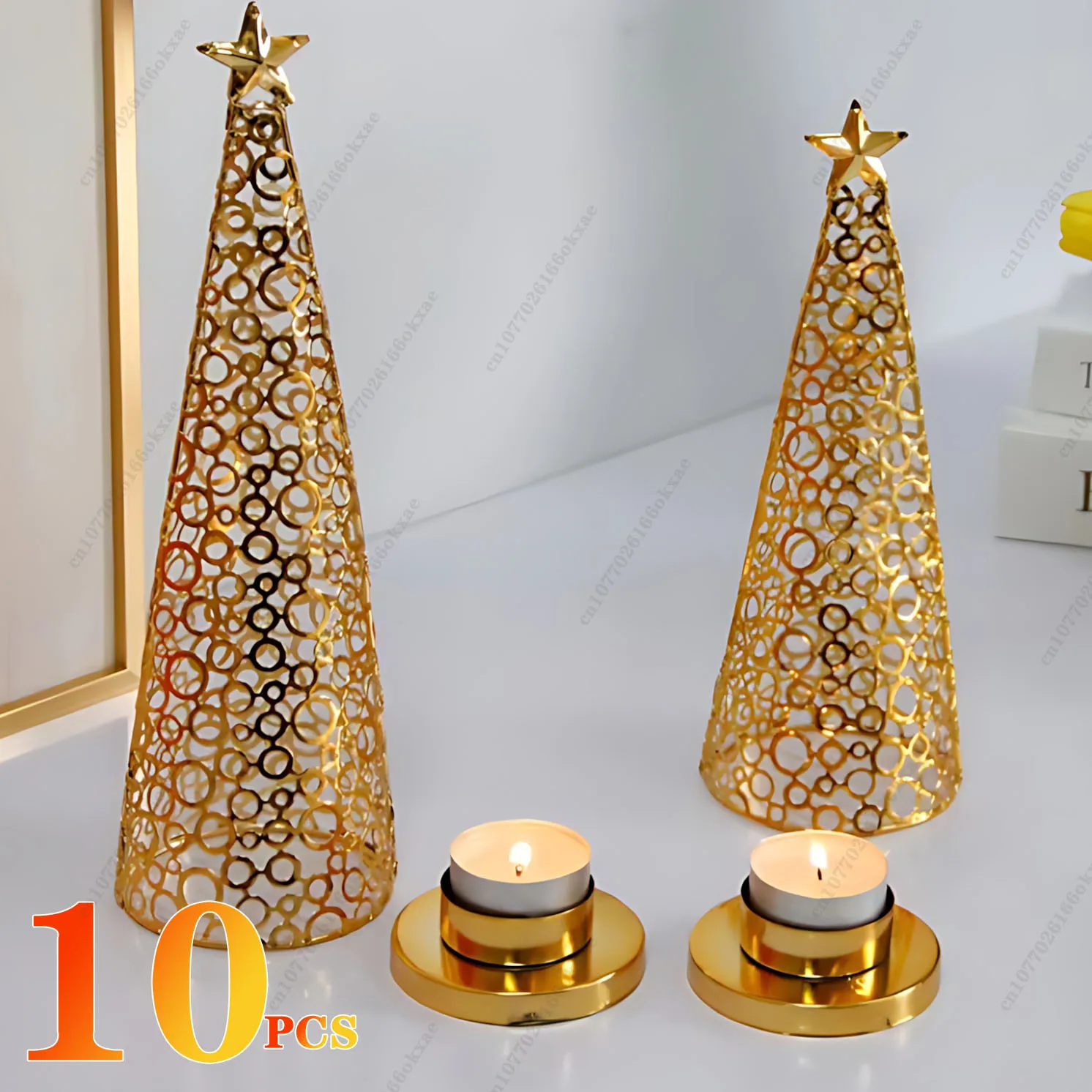 1-10PCS Christmas Holiday Metal Christmas Tree Candlestick Candle Cup  Wedding Decoration Tea Wax Small Round Cup Candle Holder