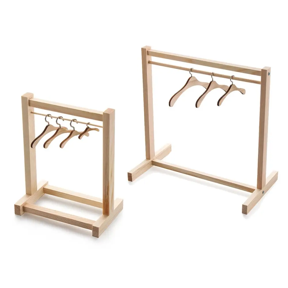 Doll Clothes Rack Doll House Accessories Wooden Clothes Rack Garment Organizer Hangers for Dolls Handbag Clothes