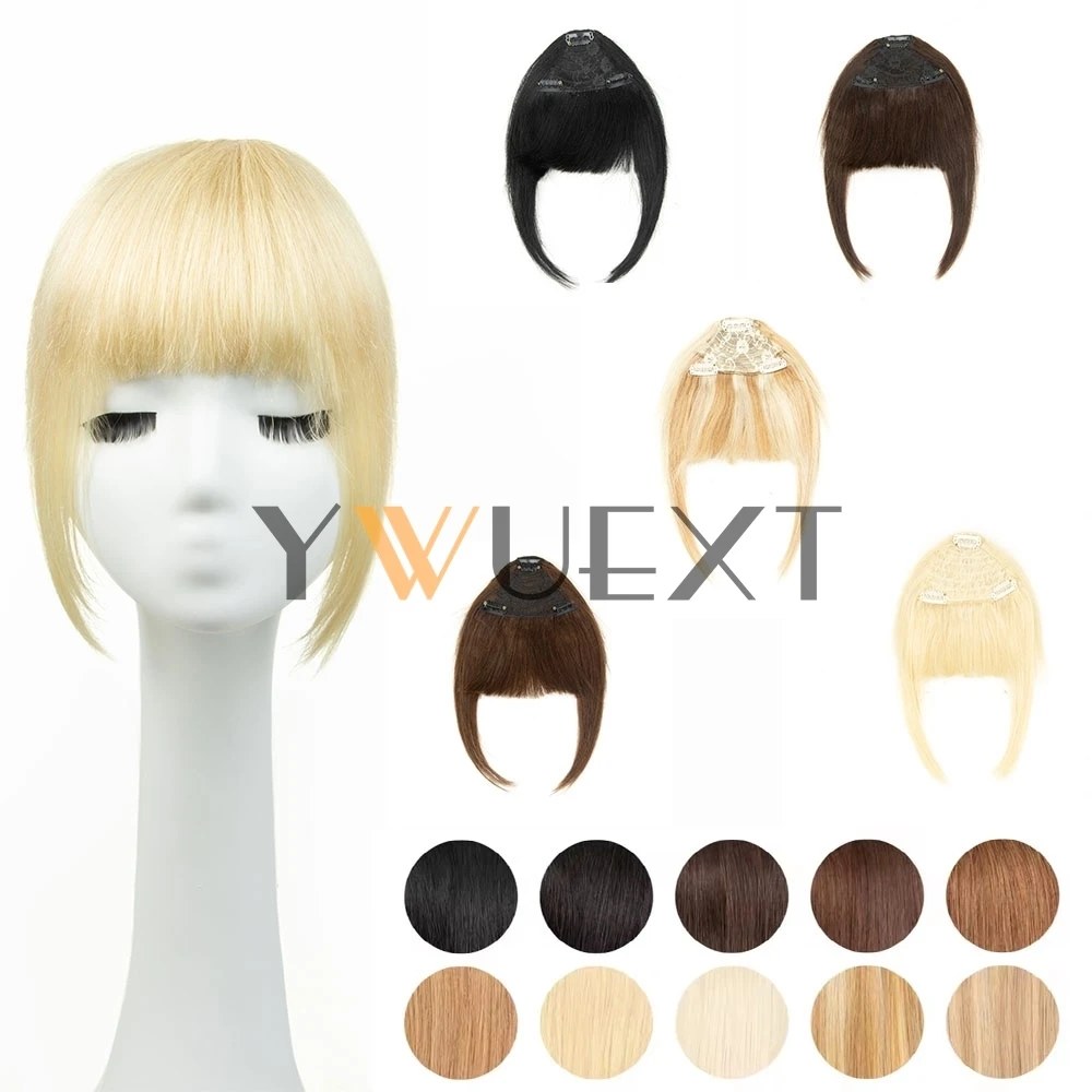 Frangia bionda per capelli umani 3 clip in nero con frangia taglio smussato Pezzo di capelli con frangia bionda nera naturale 8" Clip nelle estensioni dei capelli