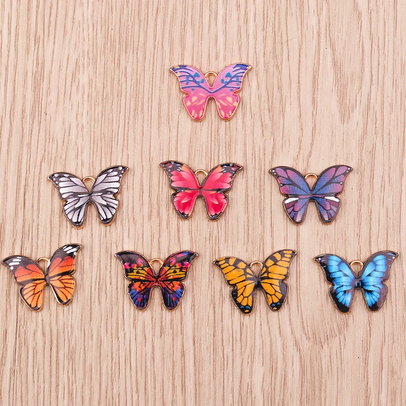 4/8Pieces 2026New accessory: oil-dripped colorful butterfly and insect pendantDIYJewelry accessories, decorative items, pendants