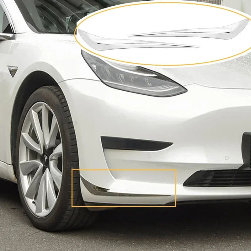 Tesla modeli 3 için ön tampon köşe koruyucu Guard Scratch şeritler sis lambası Spoiler paslanmaz çelik koruma Trim çıkartmalar