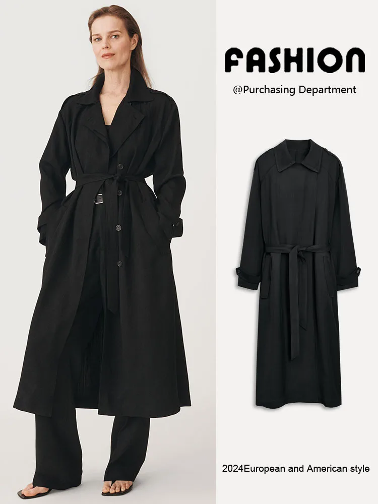 

New Autumn Women's Loose Long Sleeve Coat with Waist-Cinching Detail Single Button Notch Collar Open Cardigan Style Color