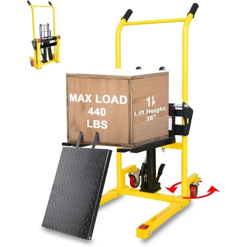 

Foldable Hydraulic Material Lift, Pallet Jack Table Cart- 440-Lb. Capacity, 35in Lift. with Swivel Wheels, Steel Platform Board