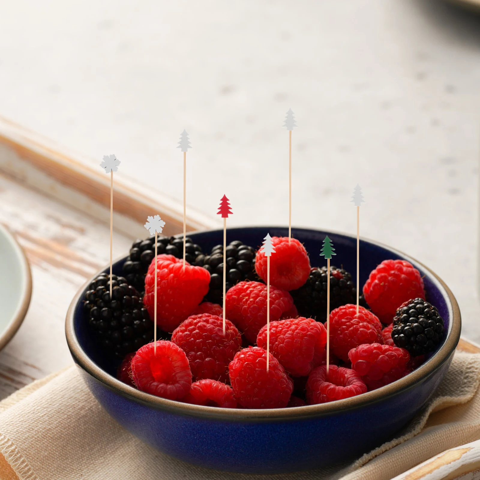 

Fruit Fork Glitter Picks for Christmas Tree Cocktail Sticks Bamboo Festive Occasions Holiday Party Buffets Restaurants Dining