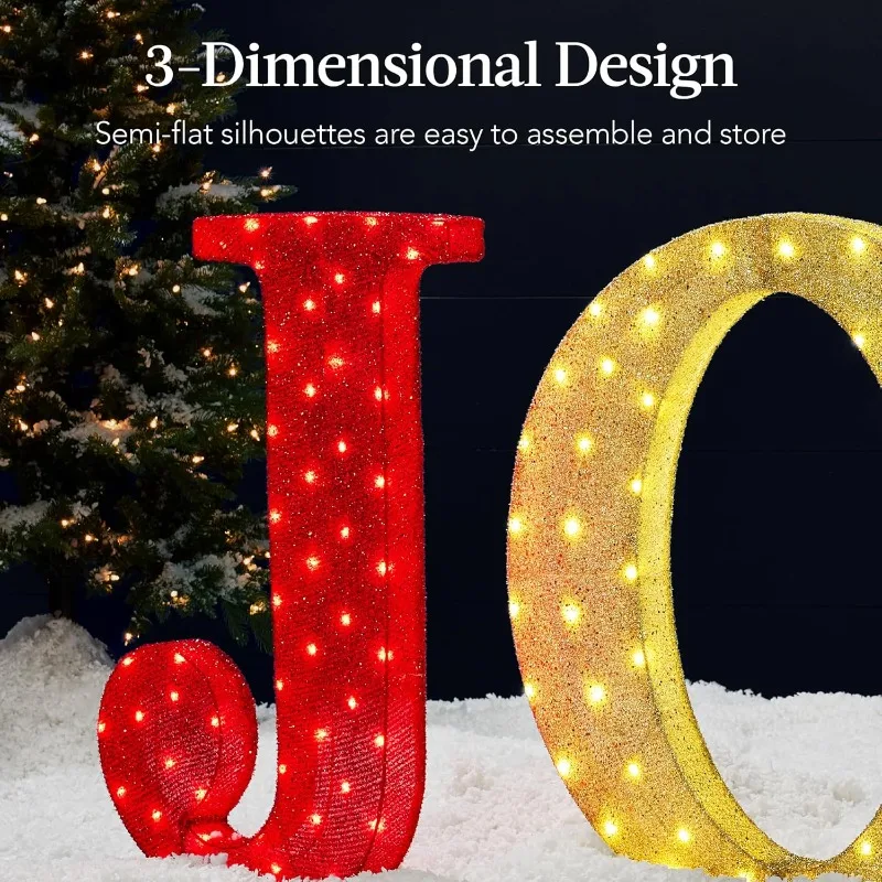 3-delige kerstvreugde tuindecoratie, 32 inch 3D verlichte buitenvakantiedecor met 150 LED-verlichting, grondstak