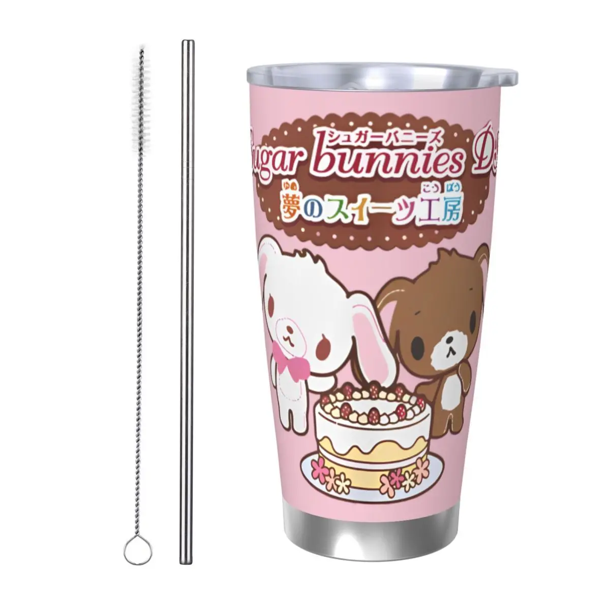 Sugarbunnies Cutecore Sugar Bunnies Vaso aislado con pajitas Tazas de café de acero inoxidable Oficina Hogar Coche Botellas Tazas, 20 oz