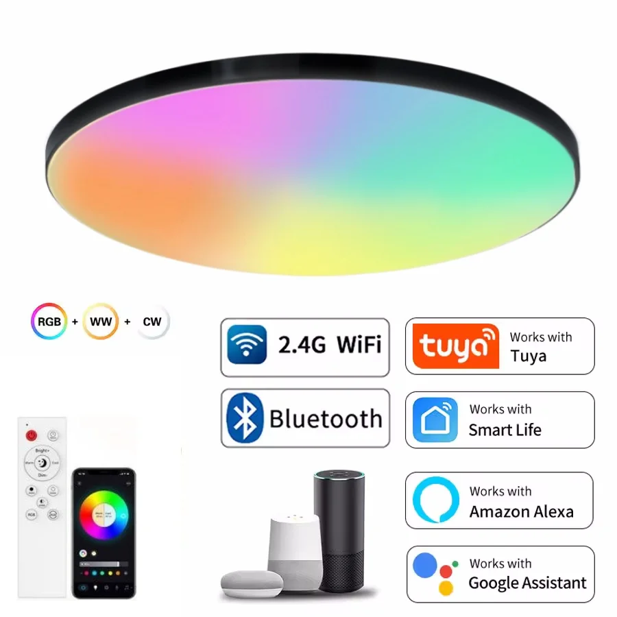 Smart Tuya Ceiling Light WIFI Round RGB APP Remote Dimming Alexa Google Voice Bedroom Living Room Decor LED Ceiling Lamp