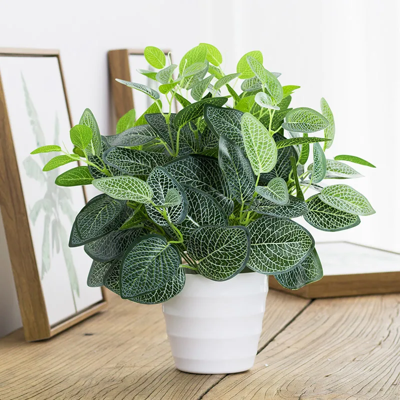 33 cm 7 Gabeln Künstliche Pflanzen Gefälschte Desktop Blatt Pflanze Wand Gras Kunststoff Baum Zweig Floral Kleine Creeper Für Home Office decor – Detail 9