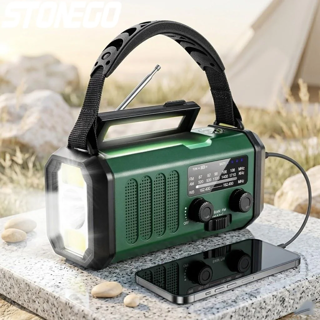 

Портативное AM/FM-радио на солнечной энергии 10000 мАч с USB-C зарядкой, фонариком, SOS-сигналом, оповещением о погоде и функцией экстренного выживания