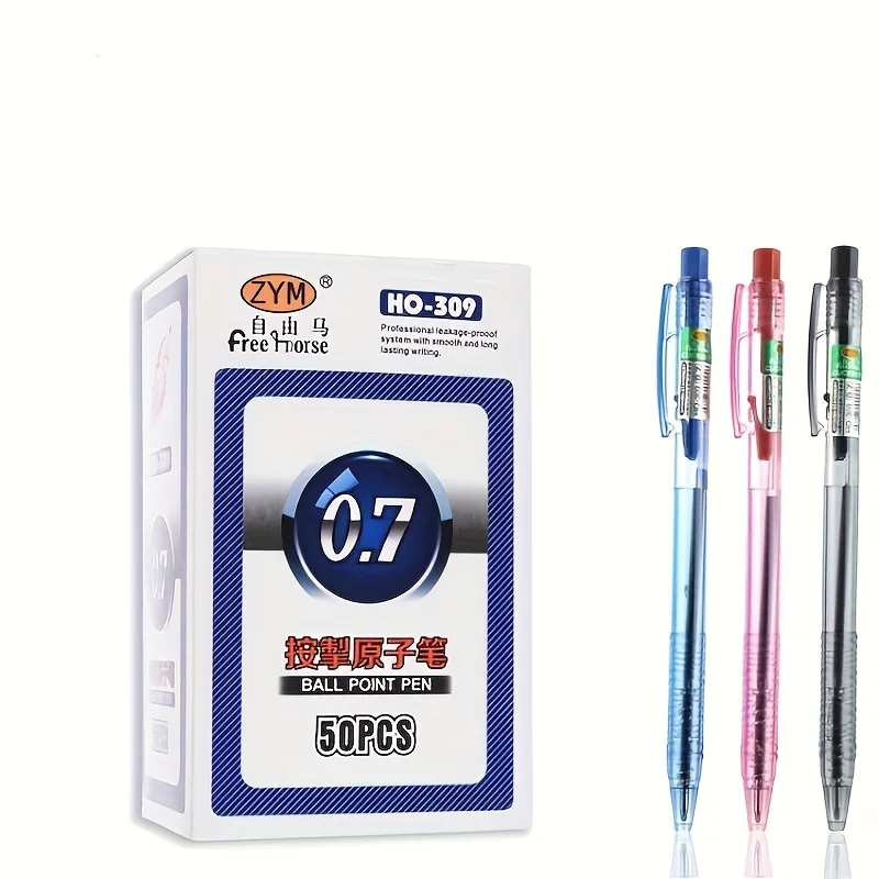 

58 шт., черная, синяя, красная, круглая шариковая ручка 0,7 мм, бесплатная лошадь 309, круглая шариковая ручка, быстросохнущая, гладкая, для письма