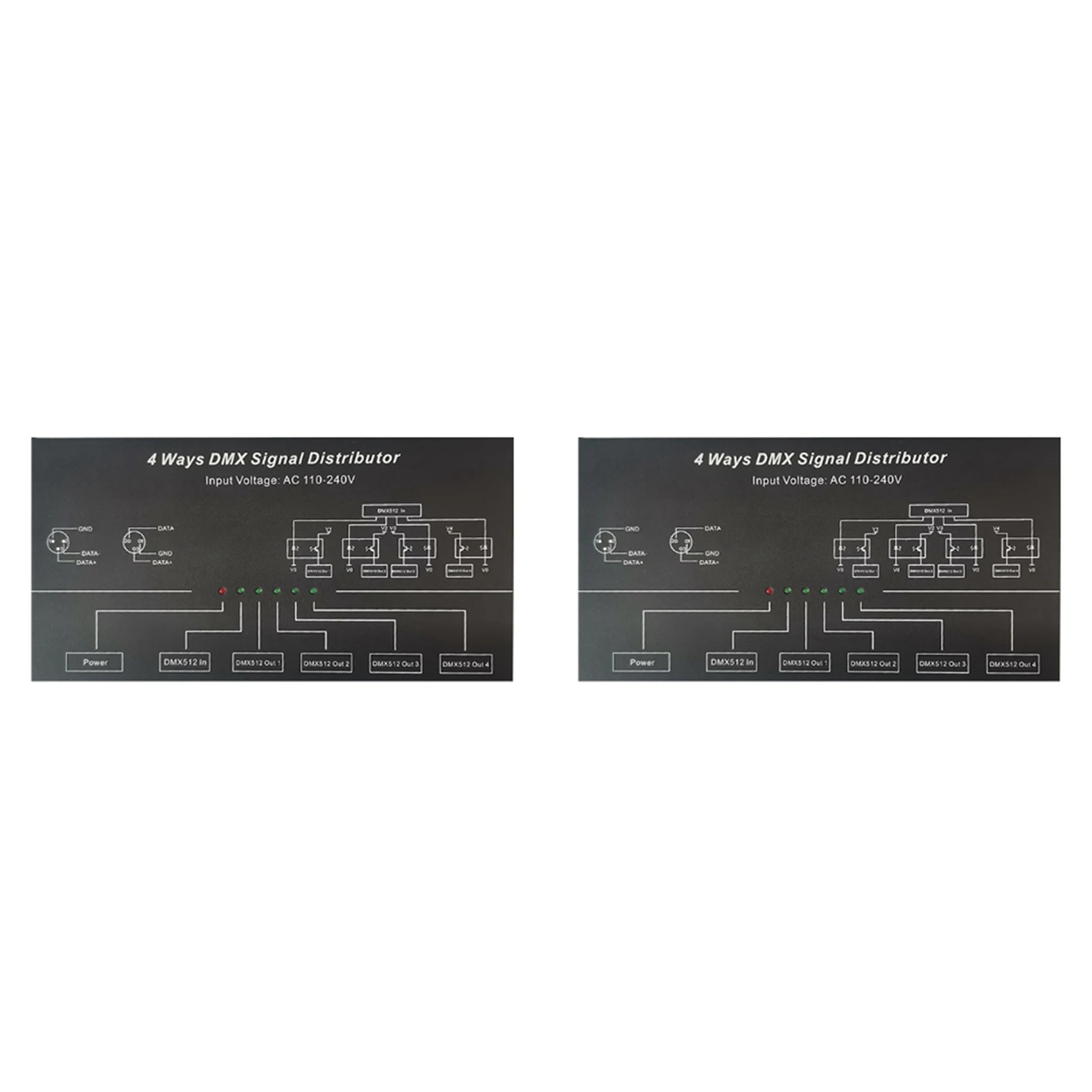 

L72A-2X AC100V-240V Вход DMX512 1-4 концентратора Ретранслятор сигнала DMX Разветвитель 4 XLR-3 Выход Дистрибьютор Усилитель мощности Вилка европейского стандарта