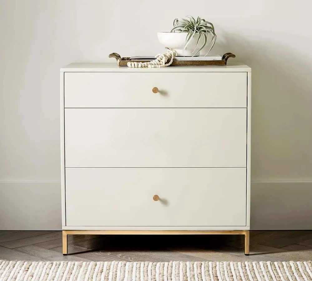 xx-Wooden Solid Wood Dresser ,American Style Bedroom Furniture Set, French Contemporary Dresser, With Metal Base Oak 3-dra*