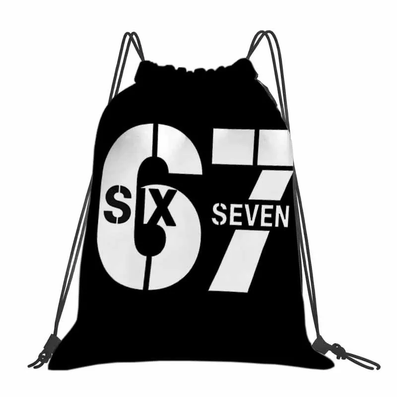 Number Print Drawstring Backpack, Black White Street Style Cinch Sack, Lightweight Waterproof Gym Bag Cool Gift for Teens