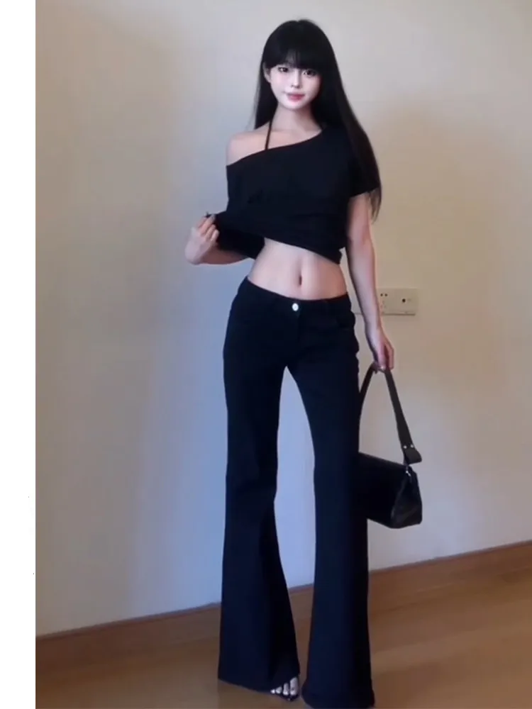 

Extended Length Loose Fit High Waist Bell Bottom Jeans for Taller Women Spring Autumn Dark Wash Low Waist Zipper Closure