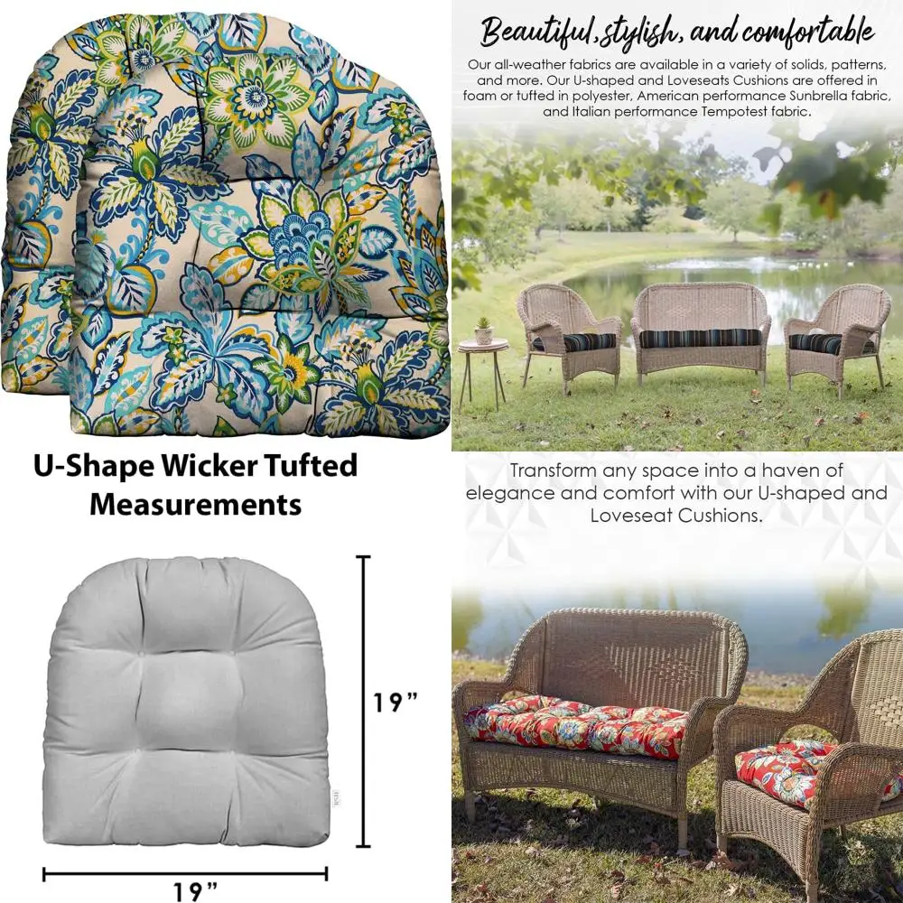 

All-Weather Outdoor U-Shape Wicker Seat Cushions Set of 2, 19x19 Inches, Water-Resistant Spun Fabric, Suitable for Chair