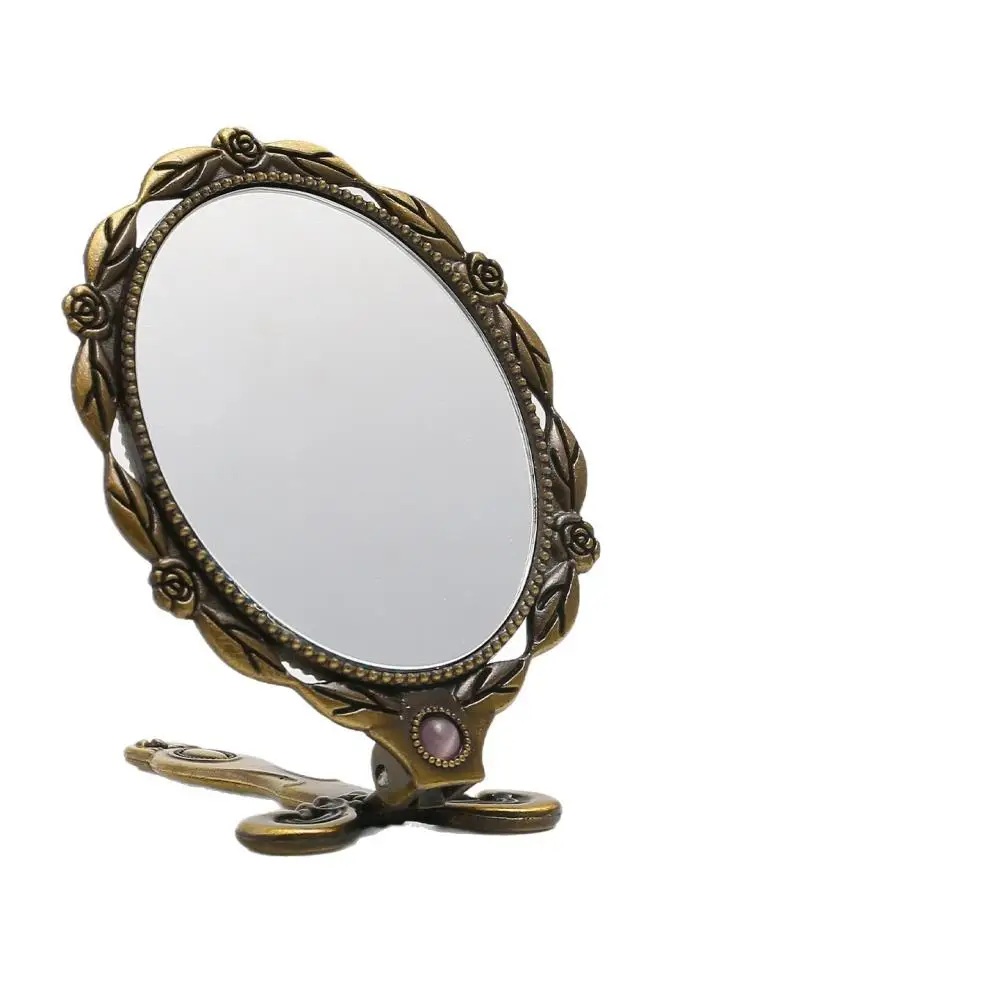 Foldable Metal Hand Mirror Base For DIY Embroidery Filigree Craft Portable Cosmetic Makeup Tool Vintage Vanity Frame