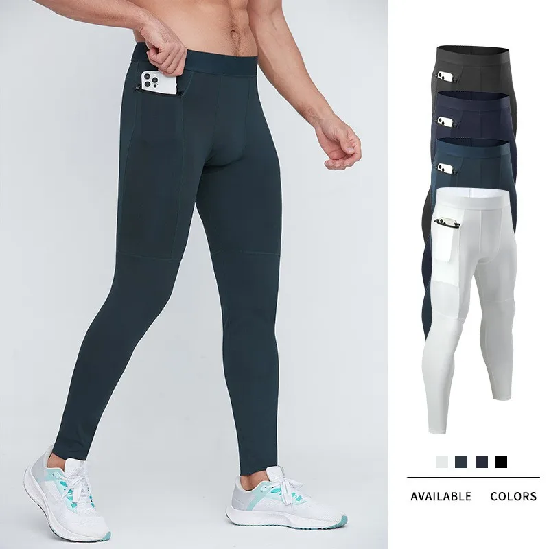 Pantalon de sport à compression pour homme, leggings de course, séchage rapide, collants de fitness, entraînement, entraînement, fjdehors, poche zippée