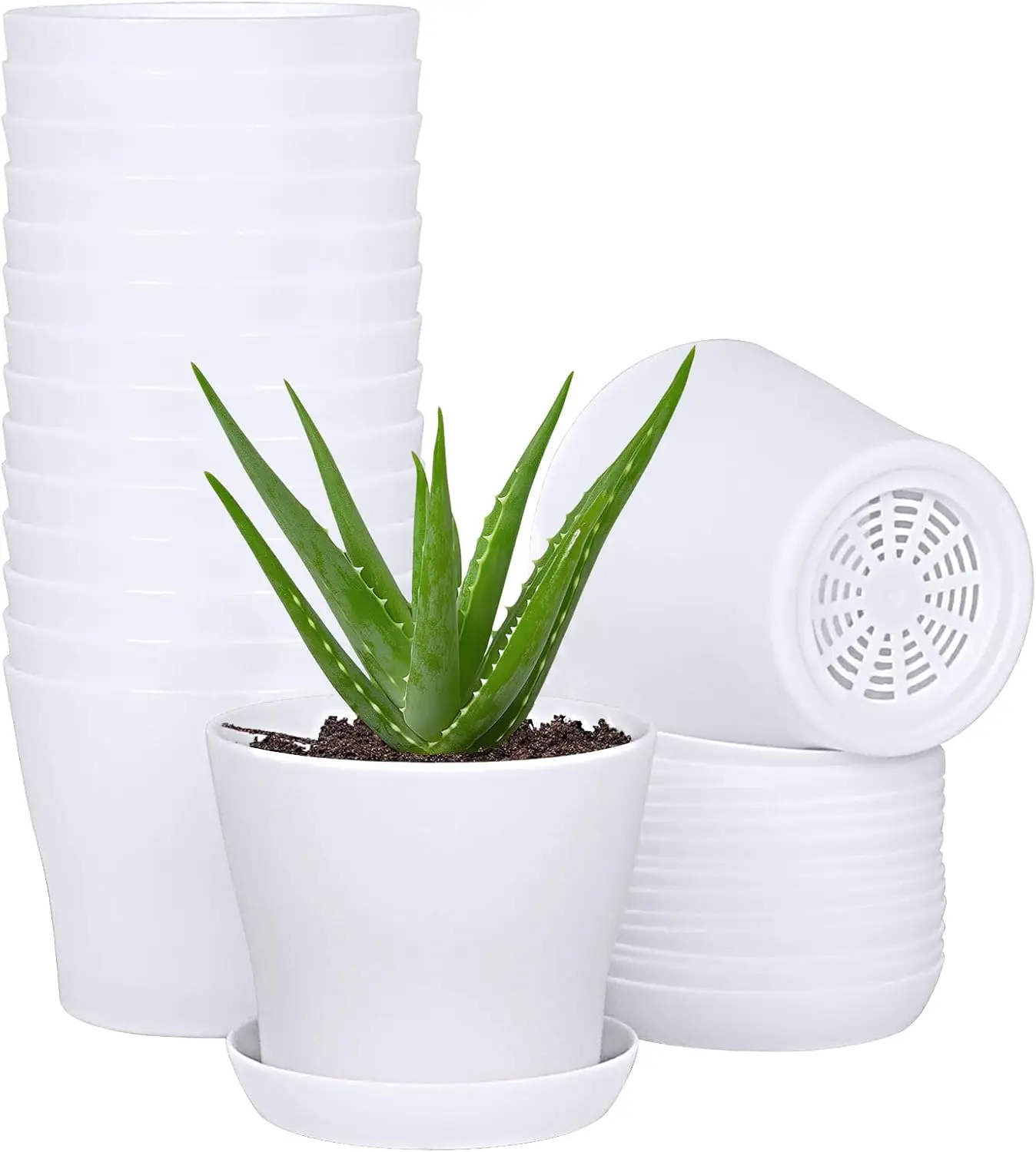 

Набор из 16 утолщенных пластиковых горшков для растений диаметром 4 дюйма с поддонами для рассады и цветов, белые