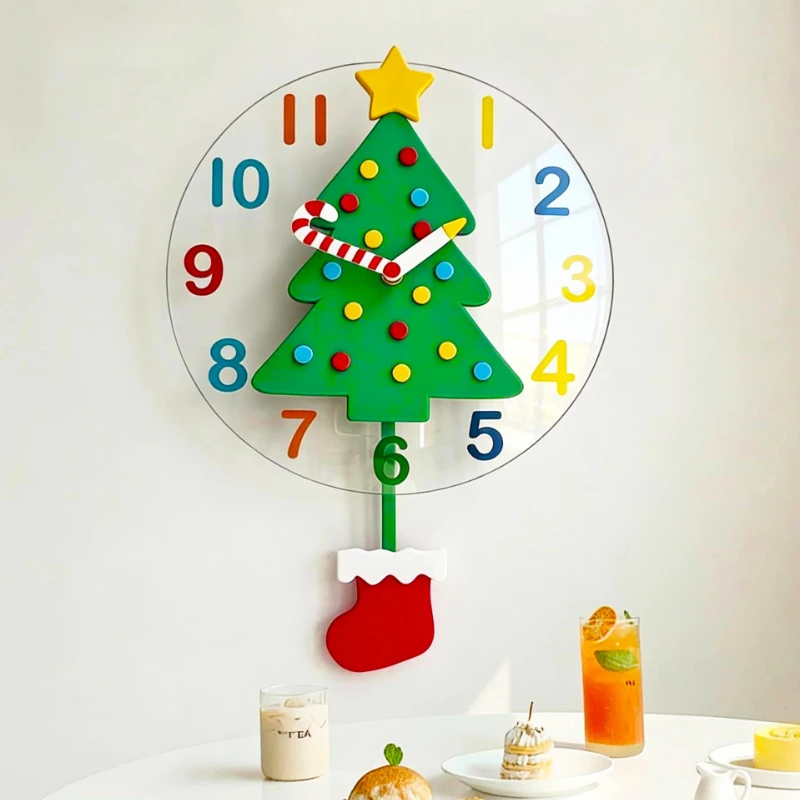 Creative Christmas Tree Atmosphere Wall Clock Guest Restaurant Clock Bedroom Children's Room Ultra quiet Swinging Quartz Clock