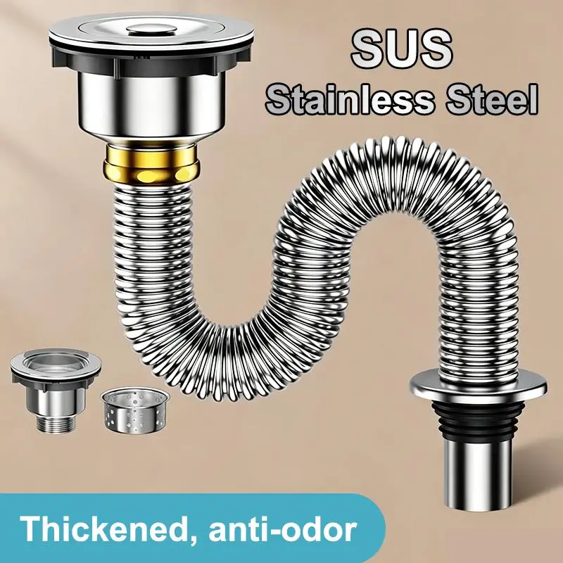 ~Kitchen Stainless Steel Sink Drain Filter Single Slot Drain Pipe Deodorant Wash Basin Sewer Universal Drainer Bathroom Parts