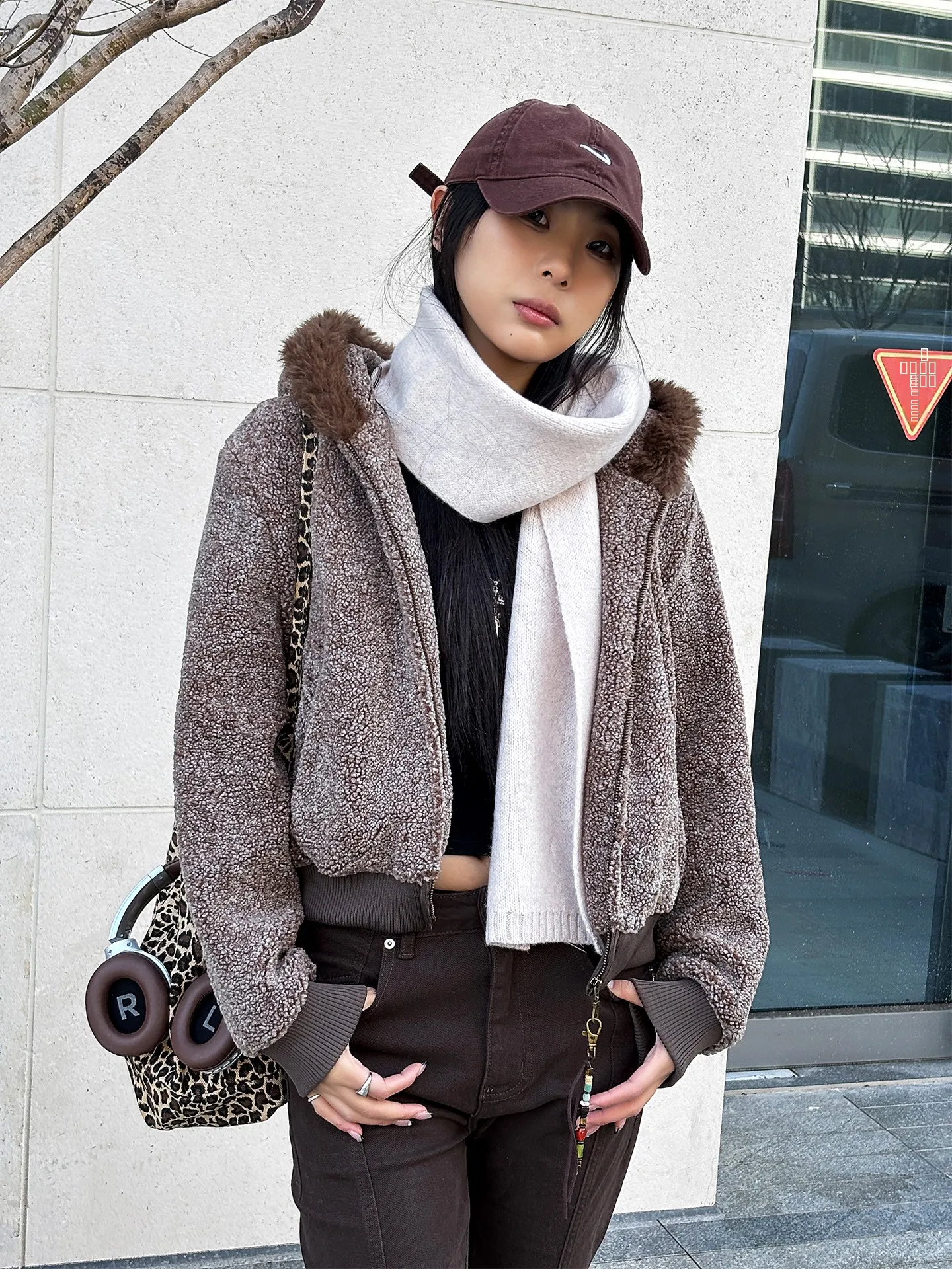 

Women's Thiened ort Cotton Jaet American Fce Lamb Fur Lined Warm Coat Vintage Sle Zipper Closure Hat Included