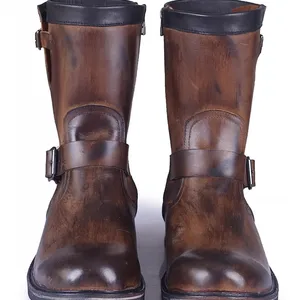 Botas altas de couro genuíno para homens, andar de motocicleta, sapatos de segurança de trabalho, fivela vintage, dedo do pé redondo, zíper, trabalho 8 principais vendas bota masculina engenheiro - №4