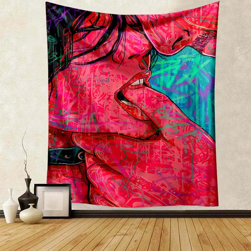 Abstract Romantic Lover Tapestry Sexy Nude Woman Body Art Poster Painting Adults Wall Hanging Picture Bar Bedroom Home Decor